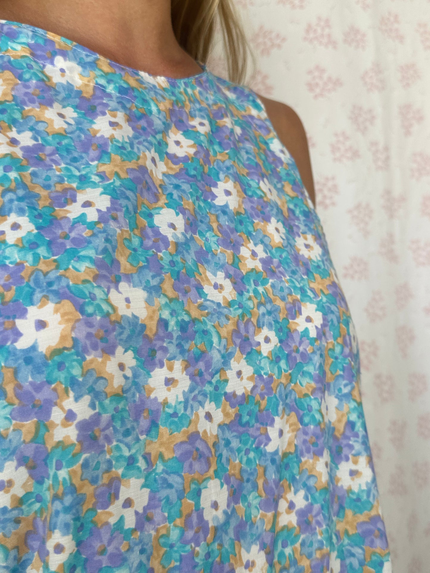 Robe Col Fleurs Bleu