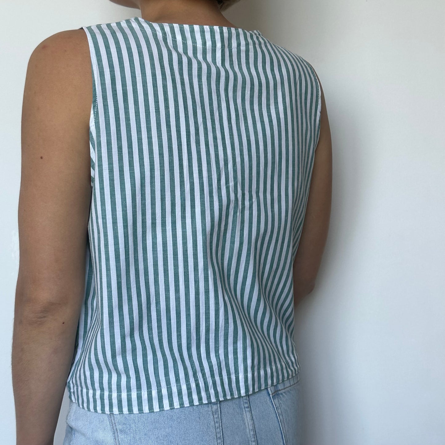 Haut Bouton Rayé Vert