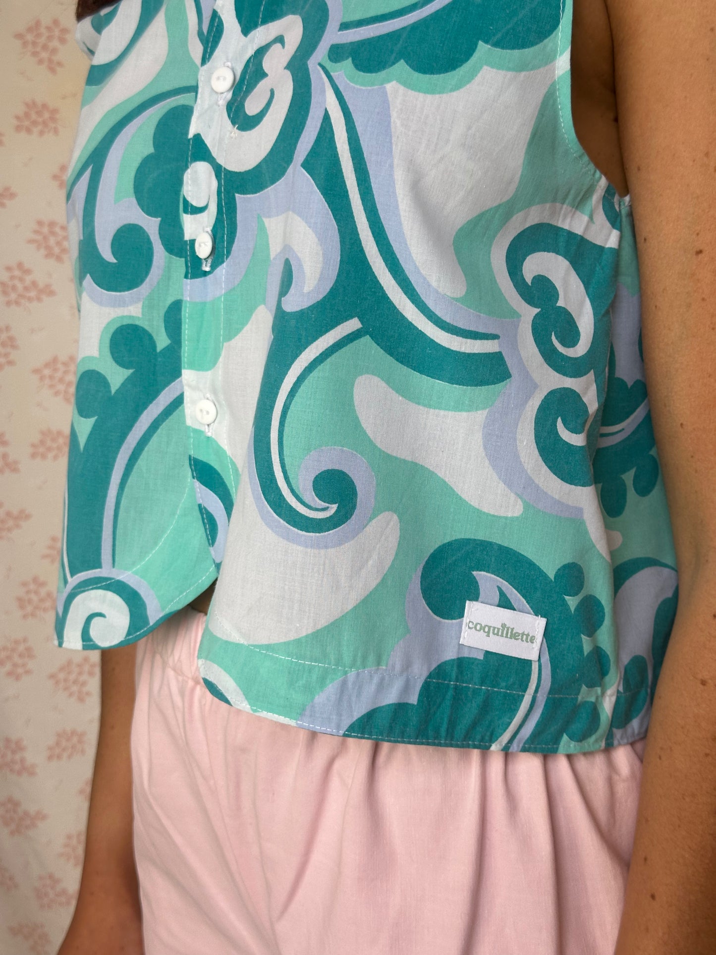 Haut Bouton Turquoise