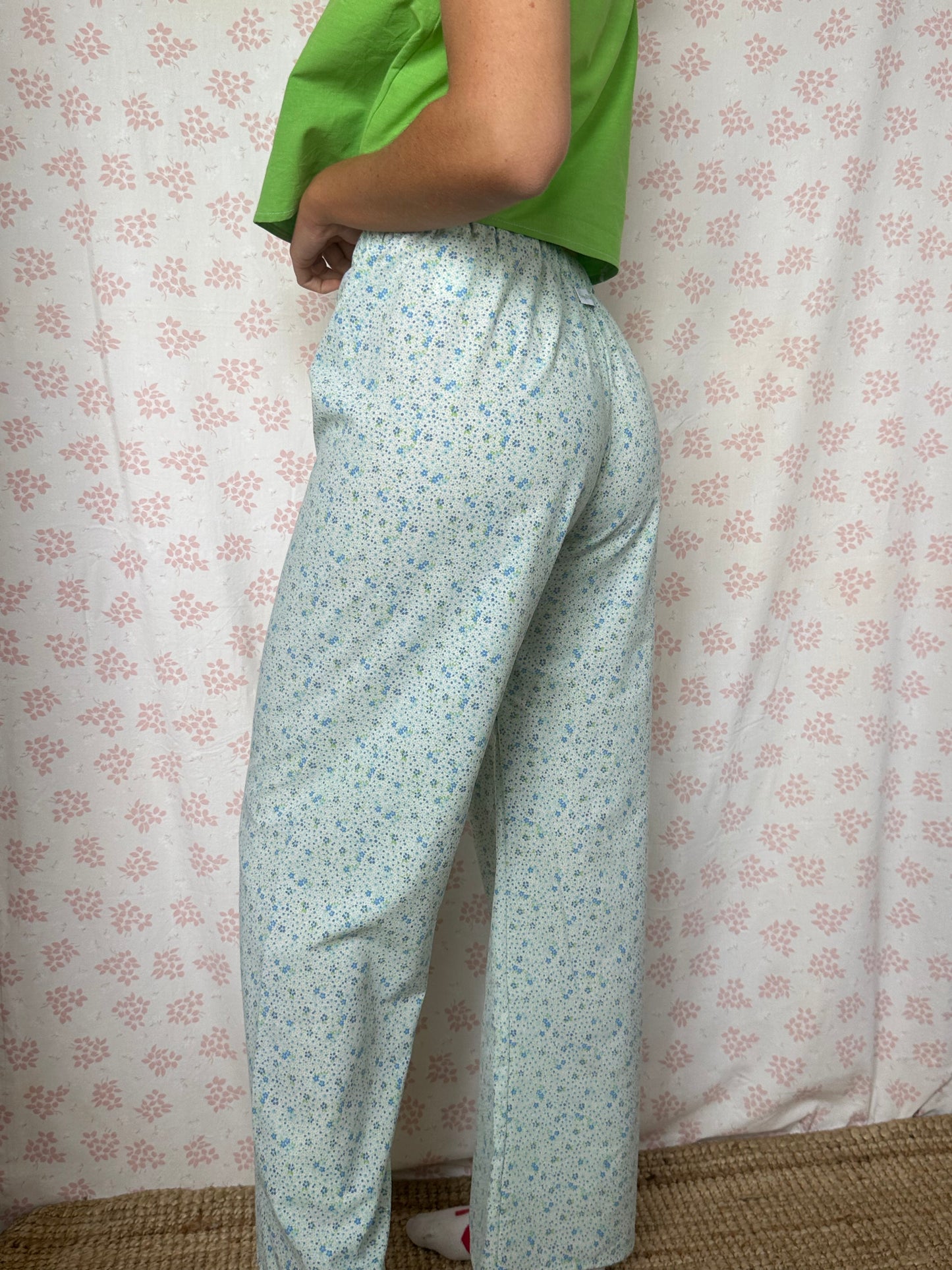 Pantalon Fleurs Bleu et Vert