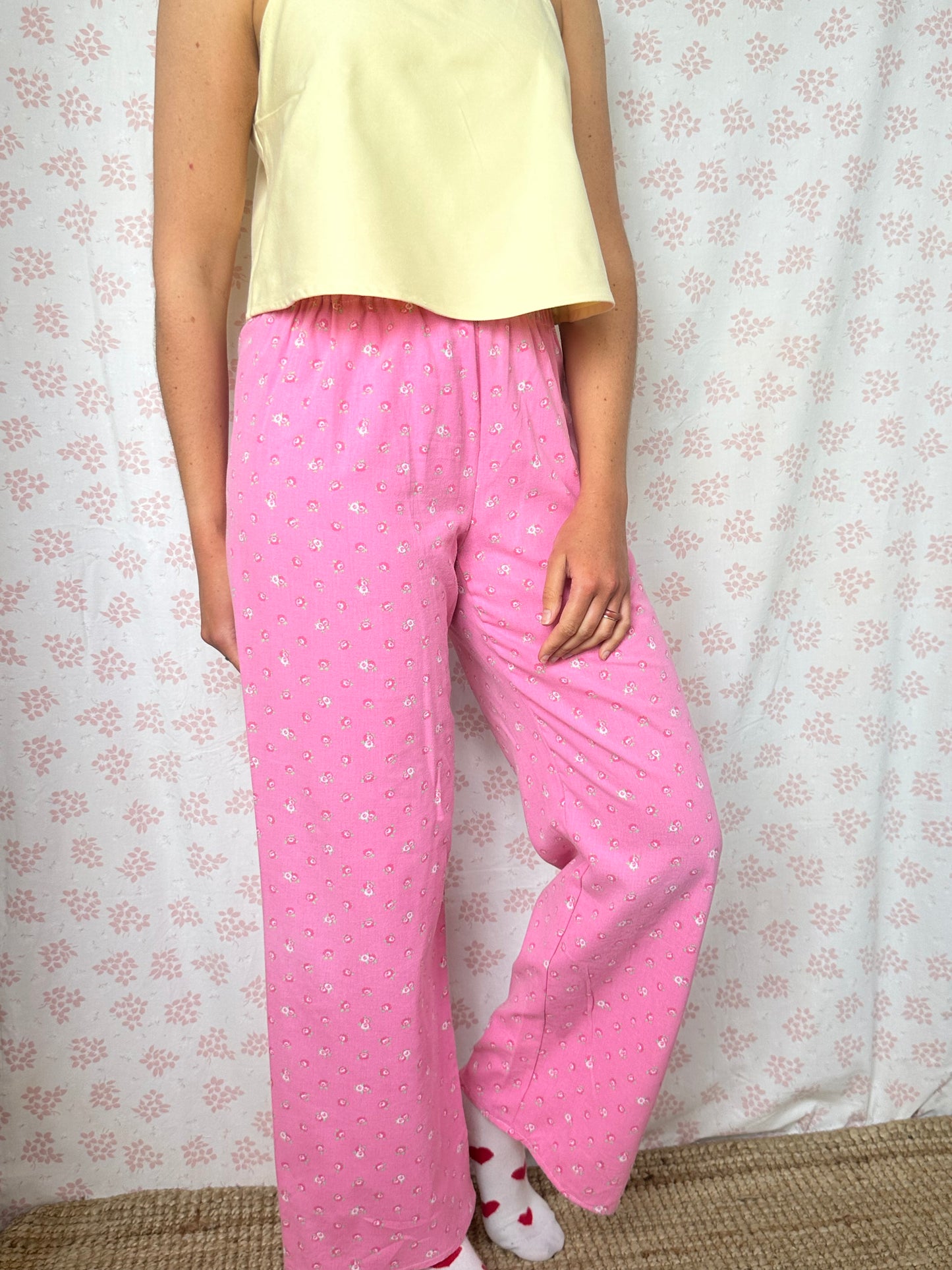 Pantalon Rose Petites Fleurs