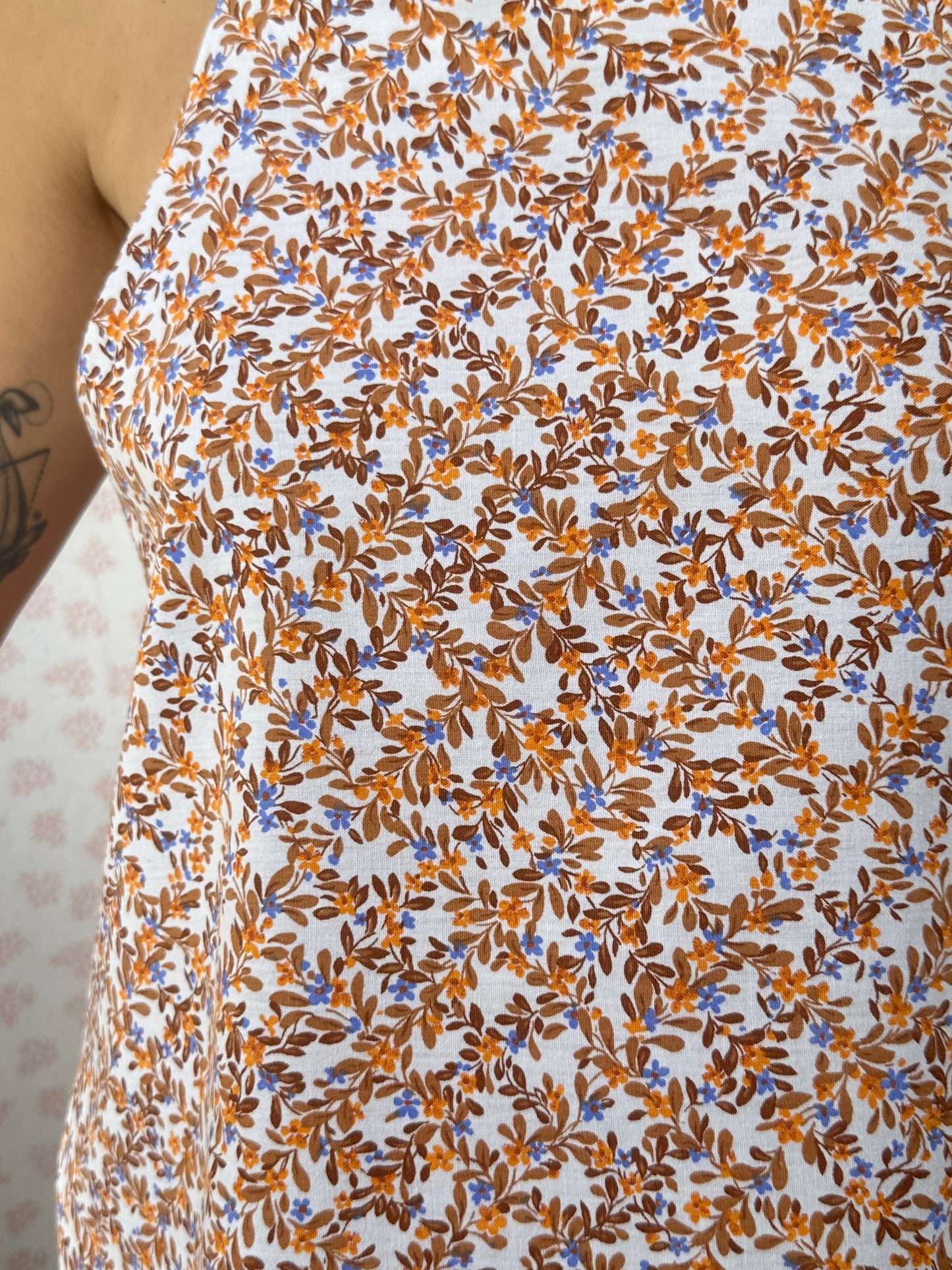 Robe Bretelle Fleurs Bleu Orange