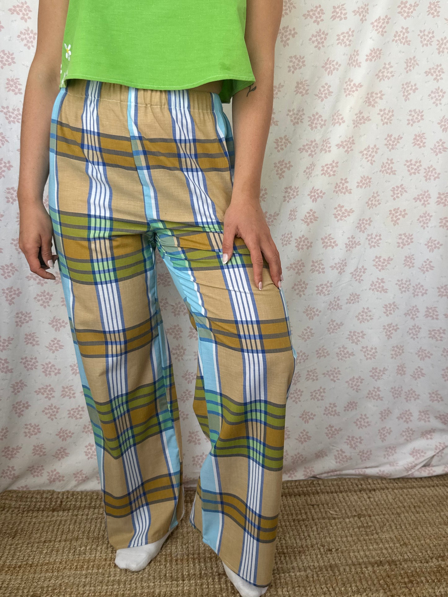 Pantalon Carreaux Marron Bleu