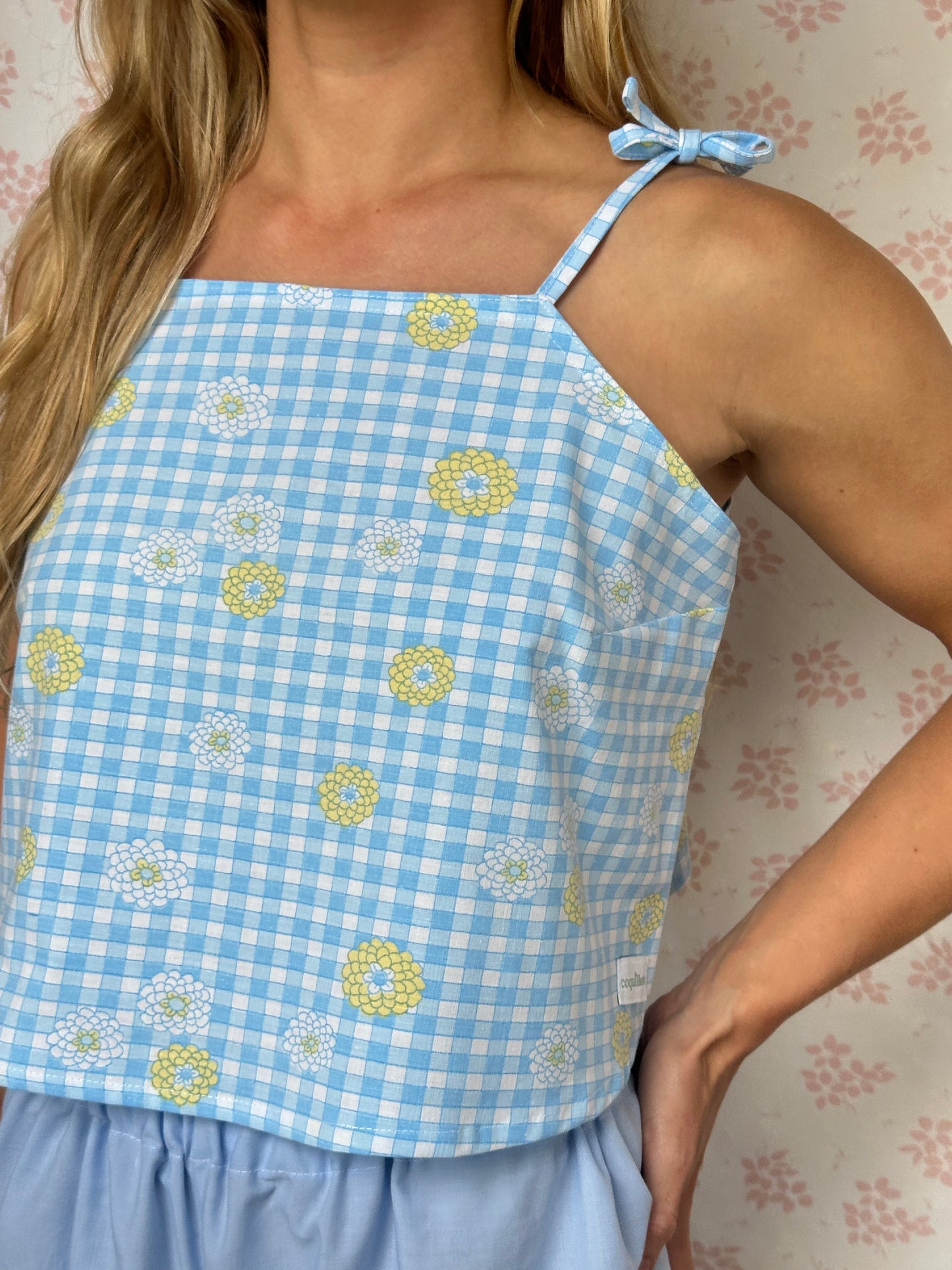 Top Vichy Bleu Fleurs