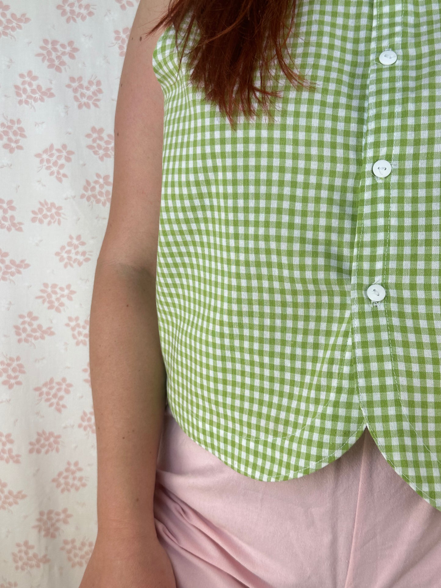 Haut Bouton Vichy Vert