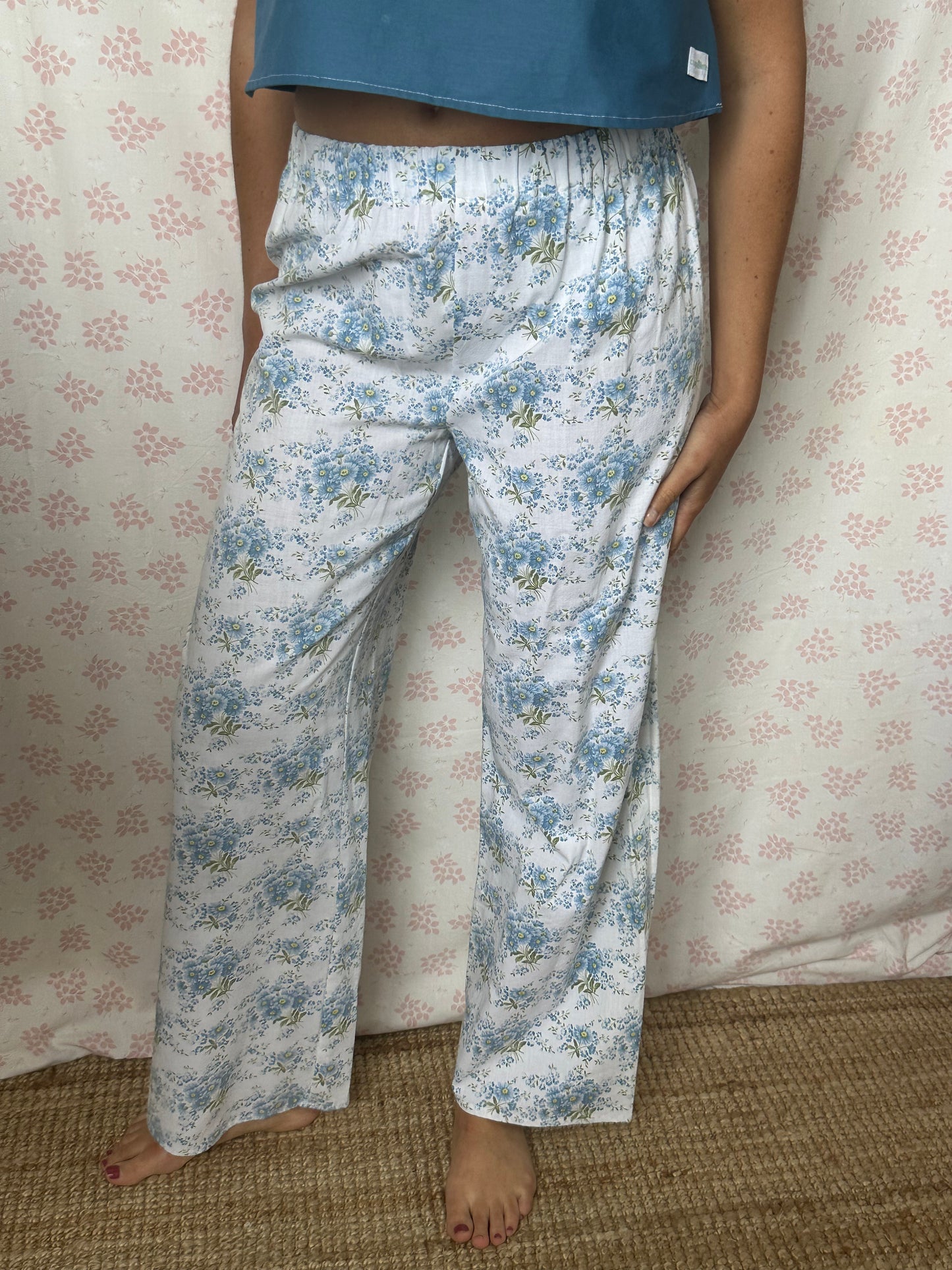 Pantalon Fleurs Bleu