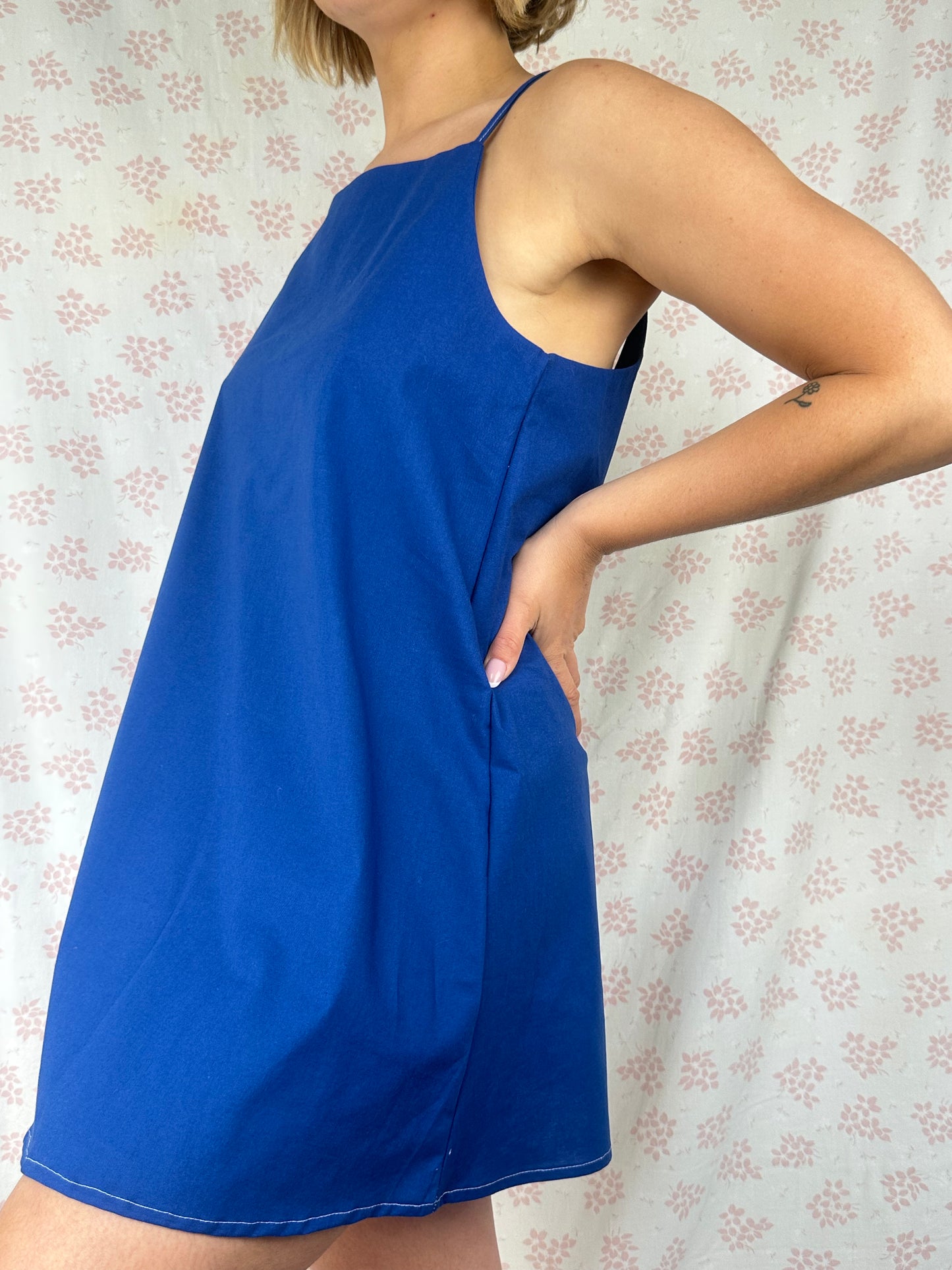 Robe Bretelle Uni Bleu