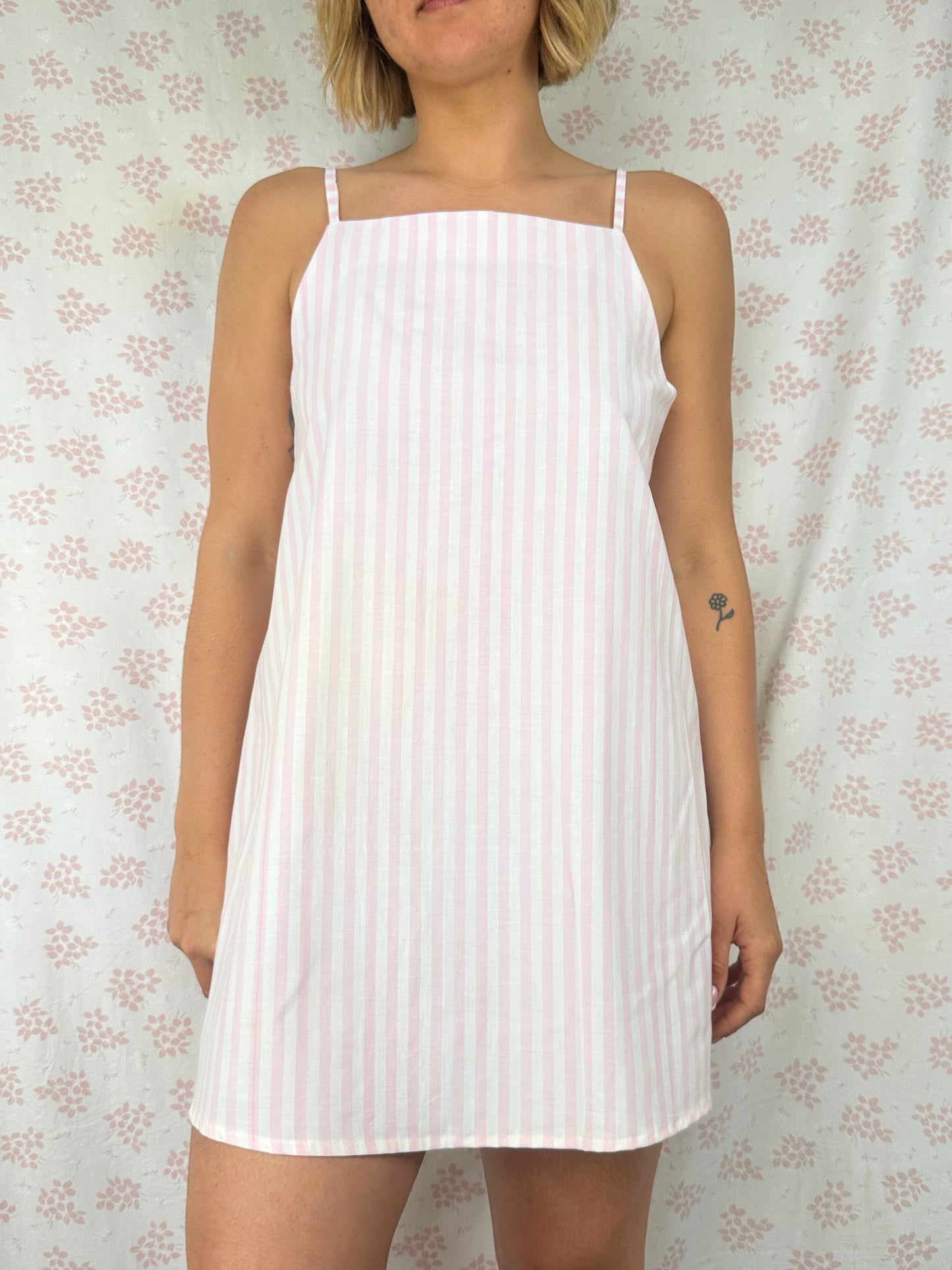 Robe Bretelle Rayé Rose