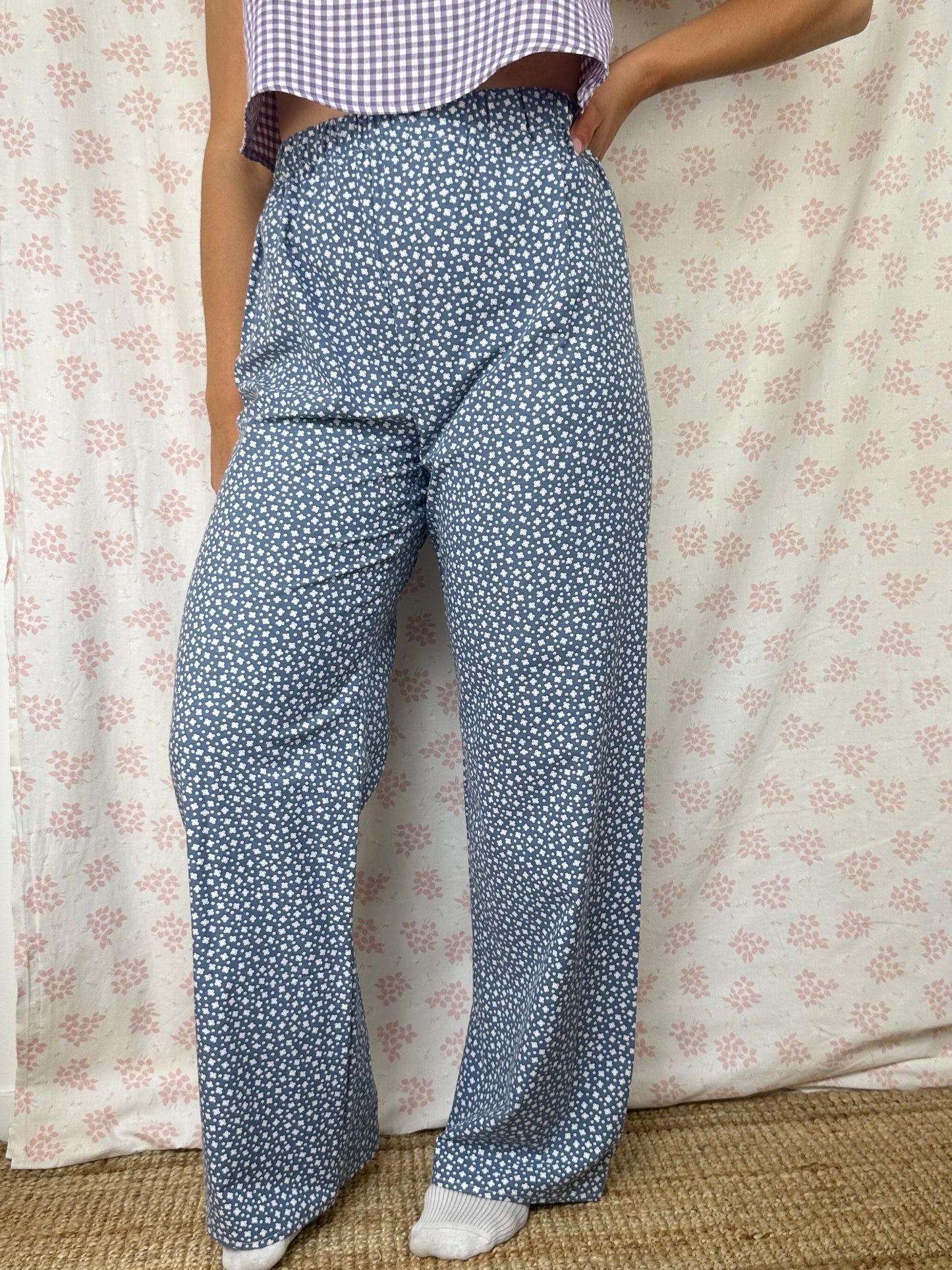Pantalon Bleu Fleurs