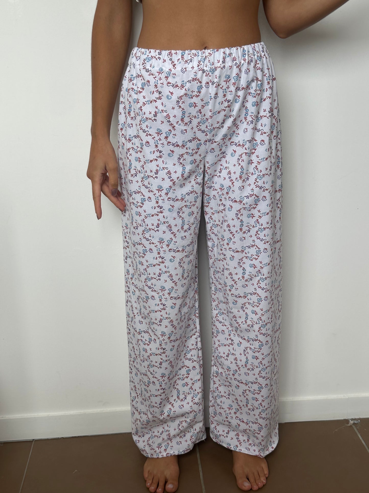 Pantalon Fleurs Bleu Rouge