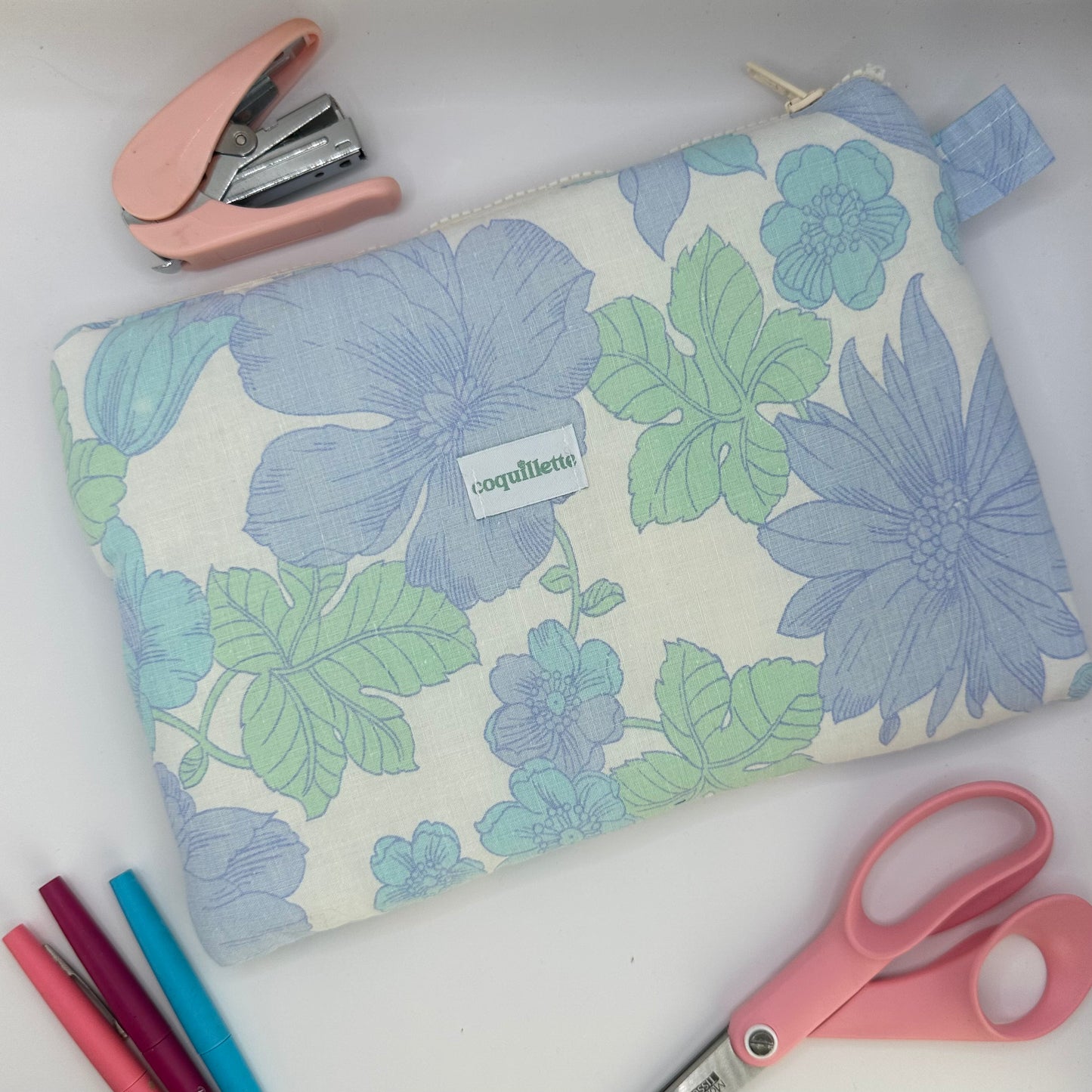 Grande Pochette Fleurs Bleu
