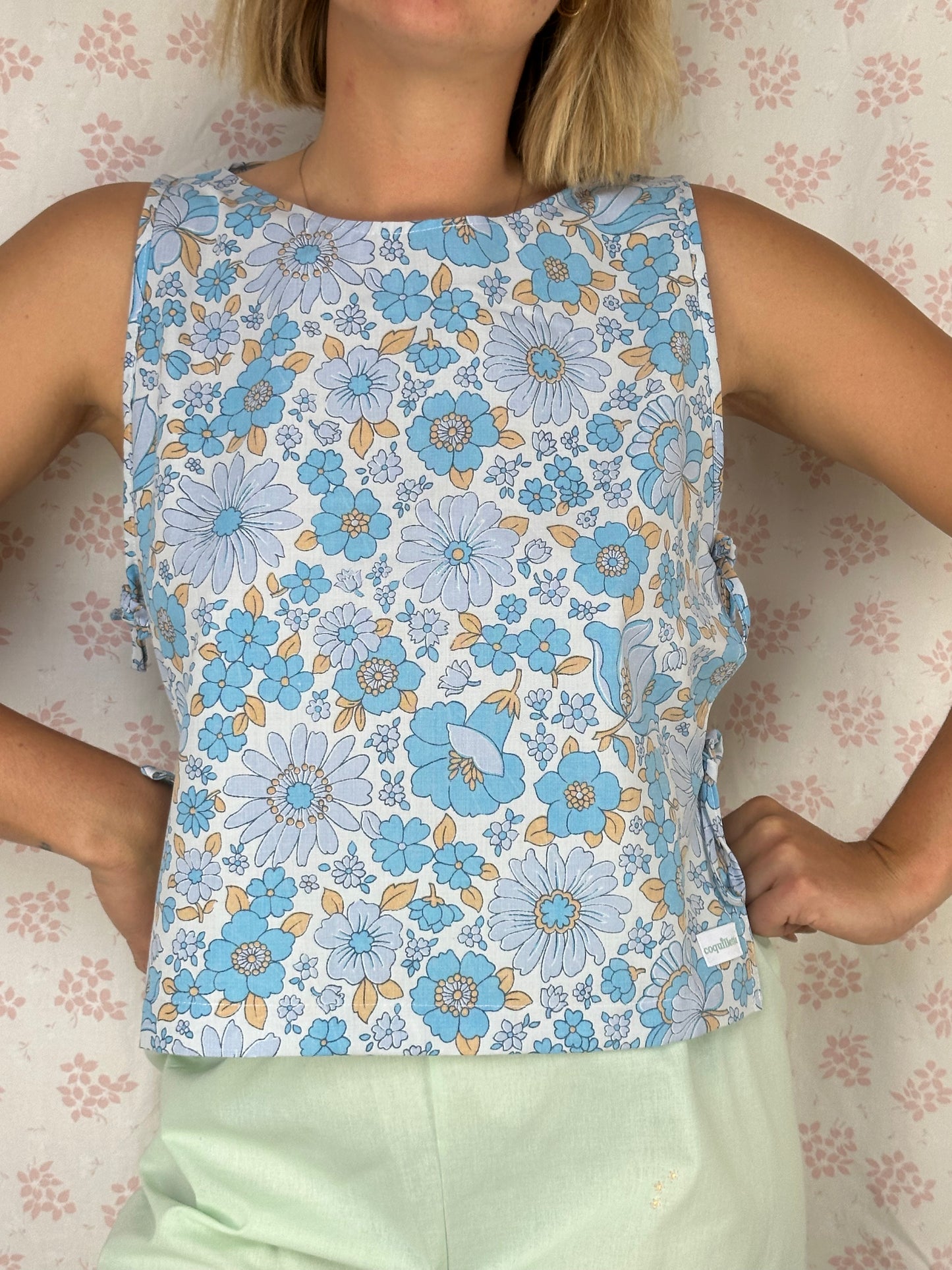Haut Noeud Fleurs Bleu