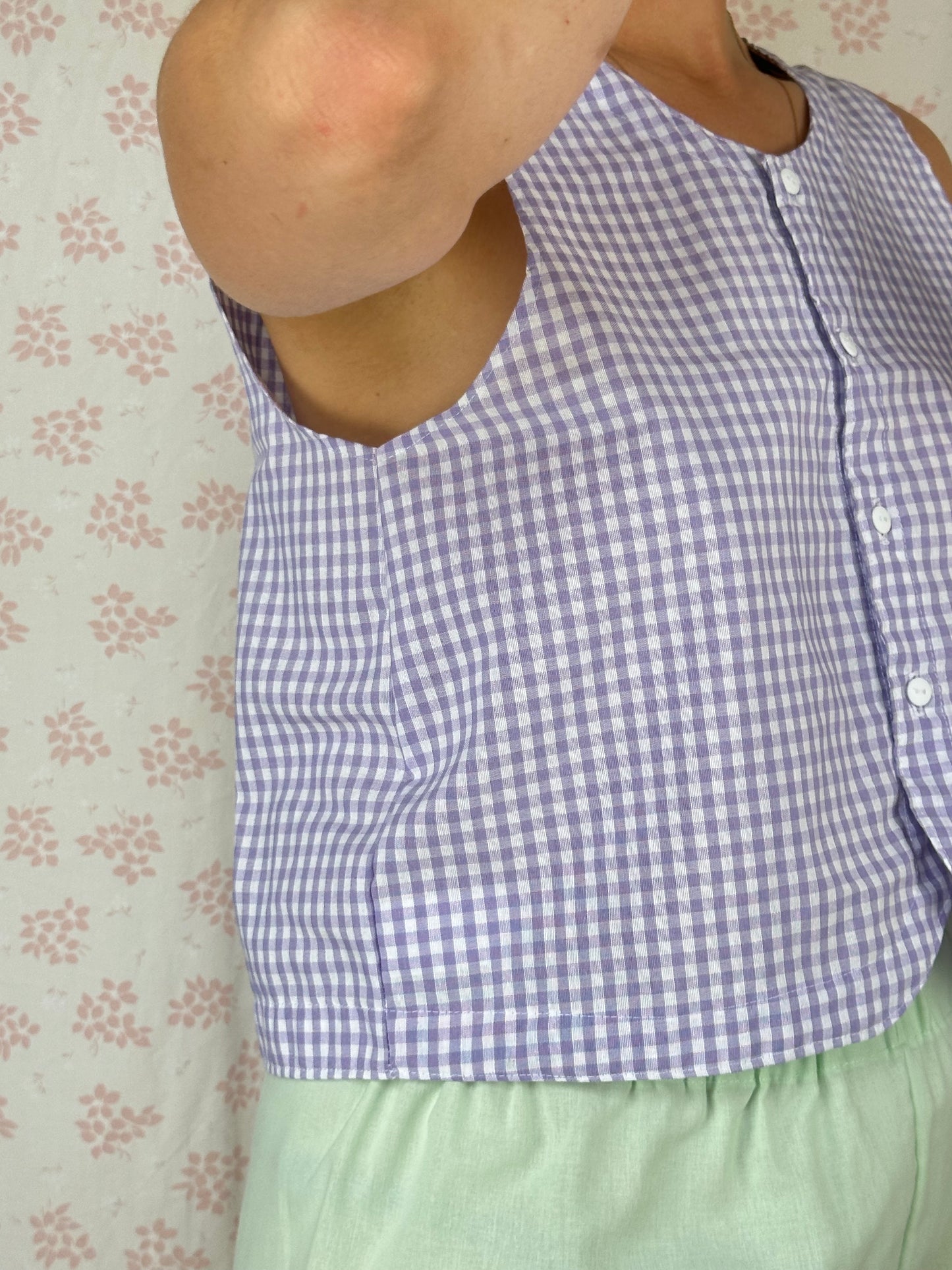 Haut Bouton Vichy Violet