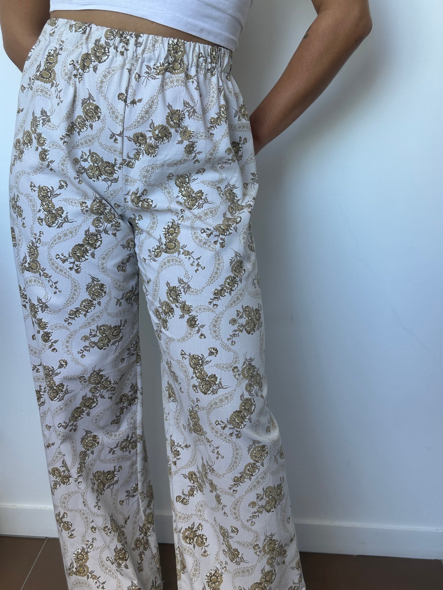 Pantalon Fleurs Beige