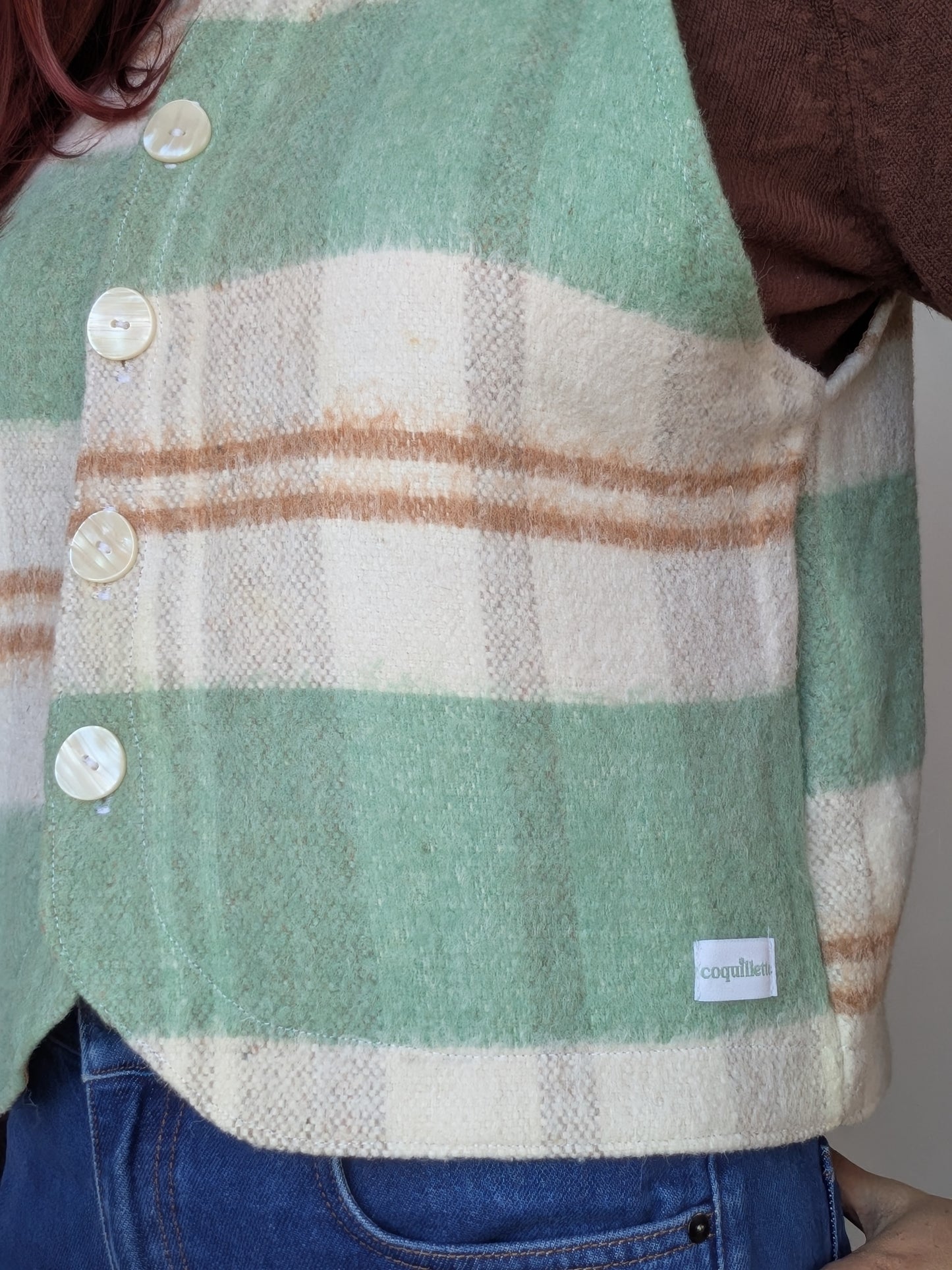 Gilet Bouton Vert Carreaux T34