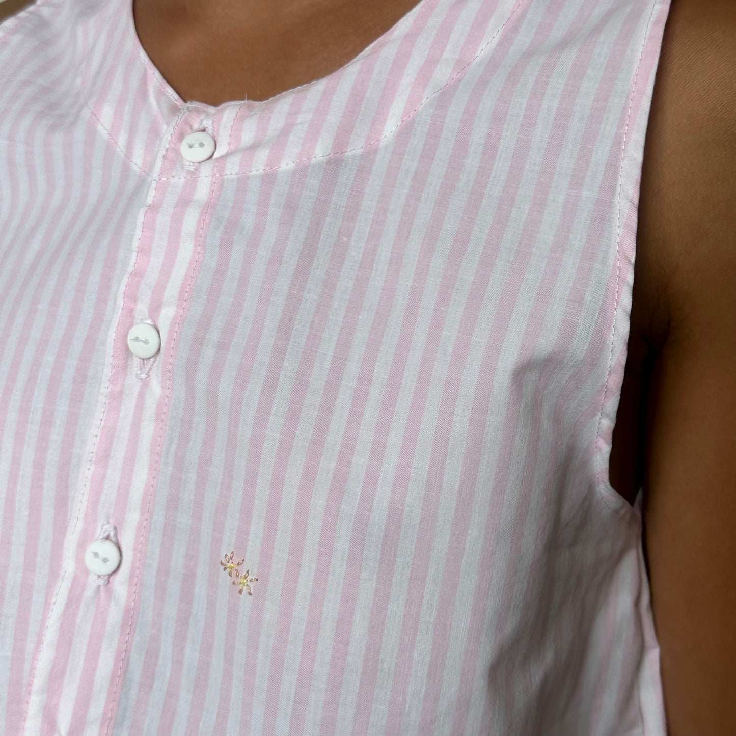 Haut Bouton Rayé Rose