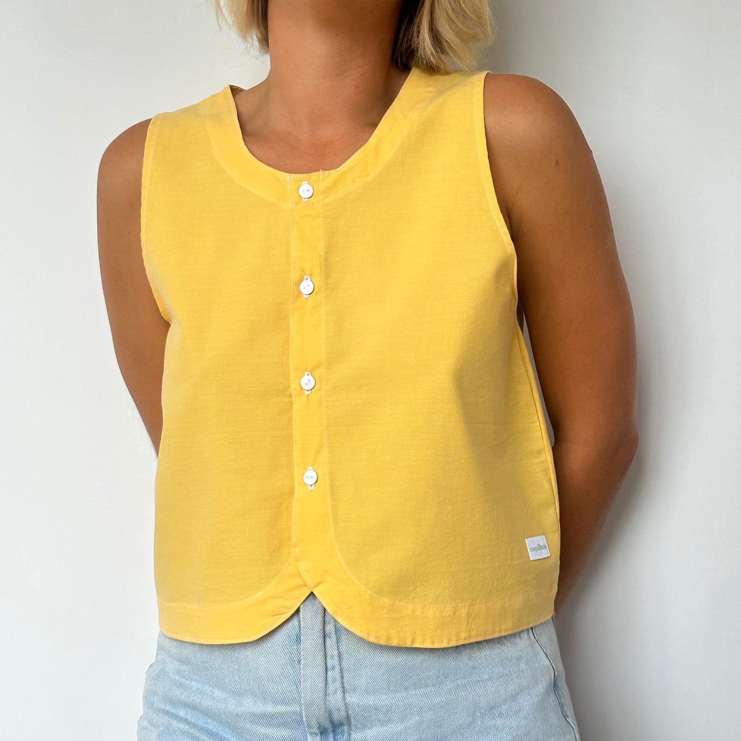 Haut Bouton Uni Jaune