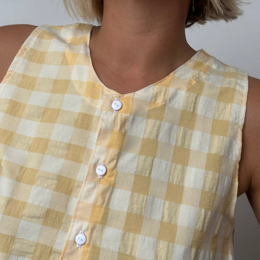 Haut Bouton Vichy Jaune