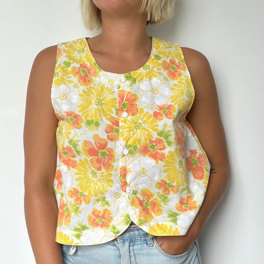 Haut Bouton Fleurs Jaune