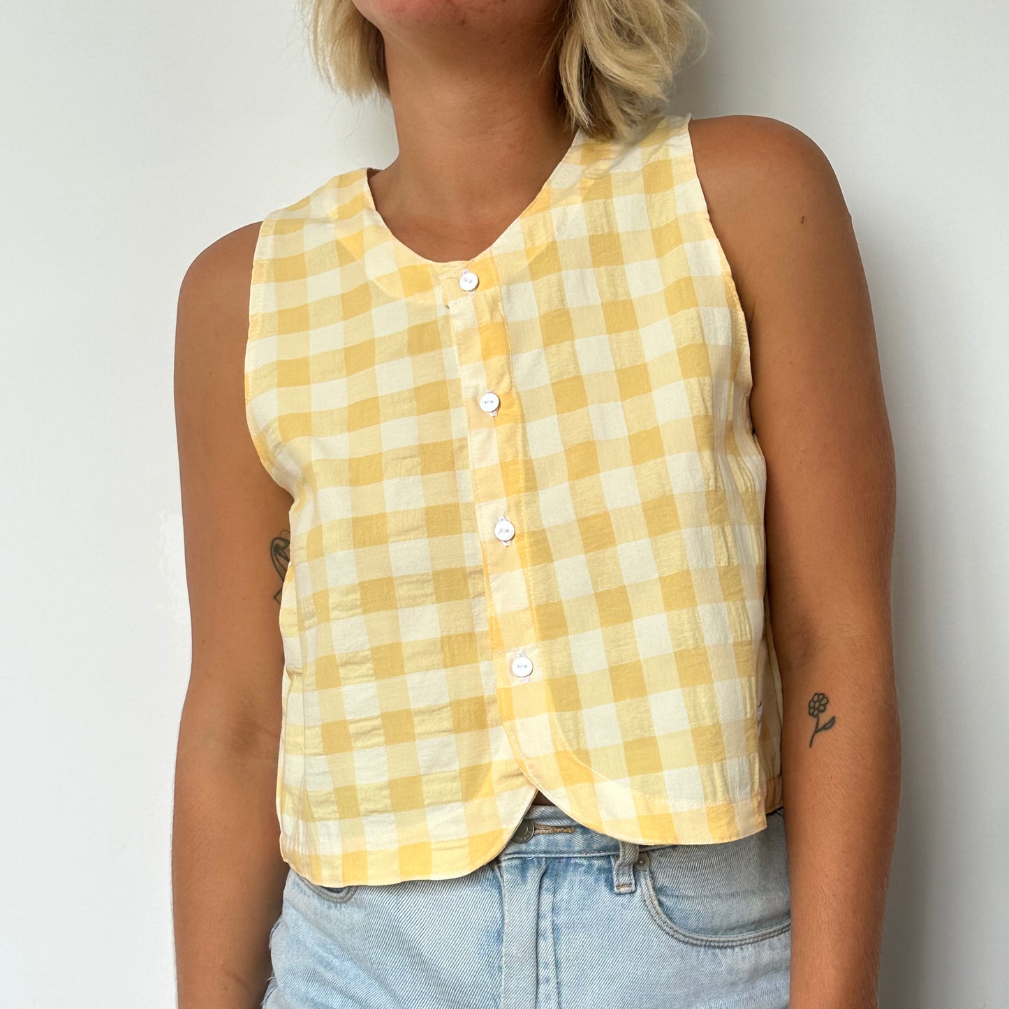 Haut Bouton Vichy Jaune