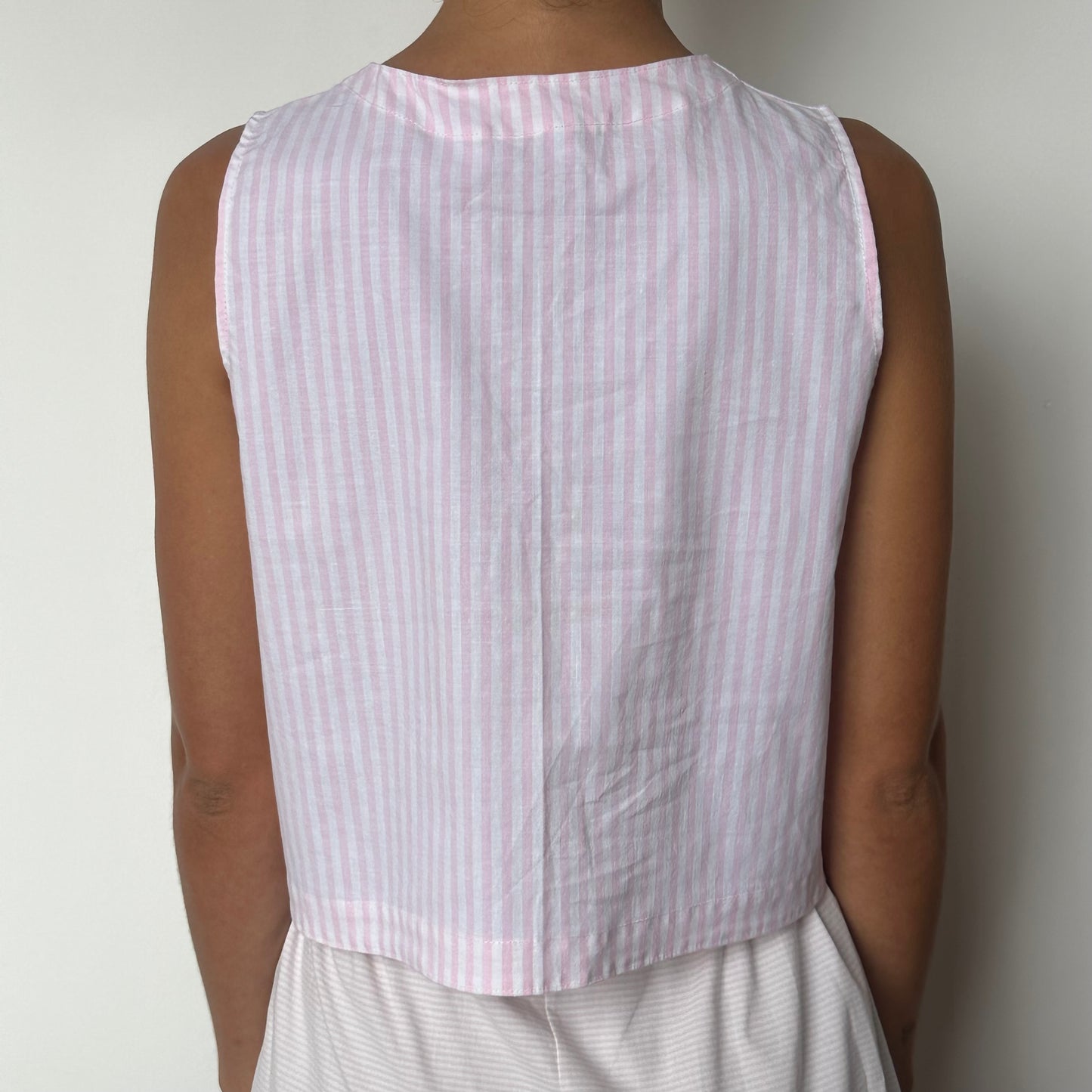 Haut Bouton Rayé Rose