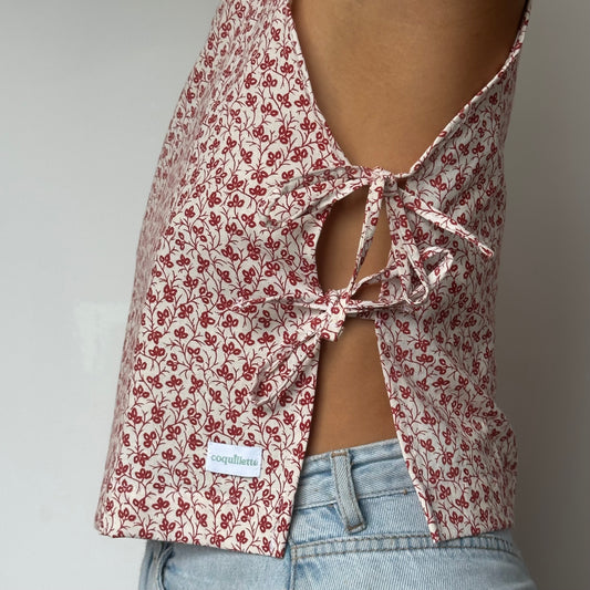 Haut Noeud Coté Fleurs Rouge