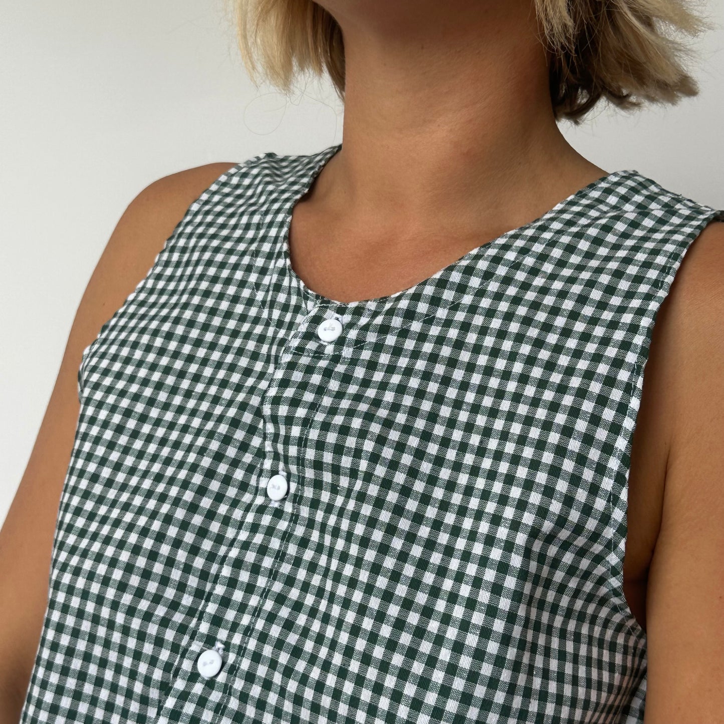 Haut Bouton Vichy Vert