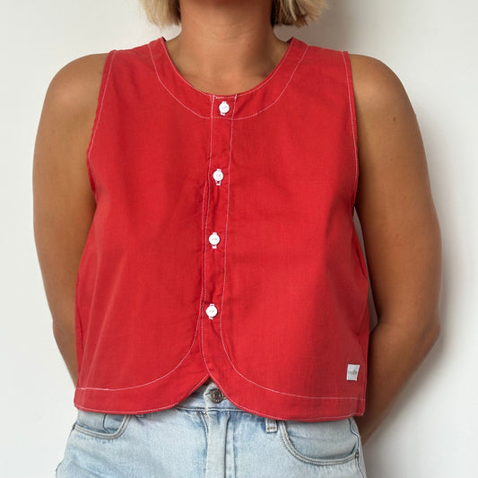 Haut Bouton Uni Rouge