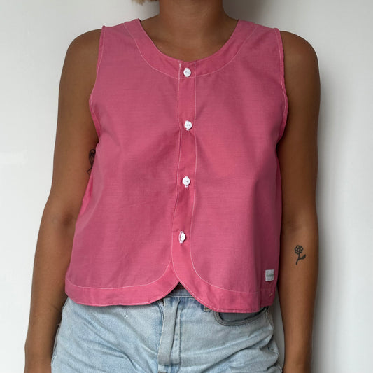 Haut Bouton Uni Rose