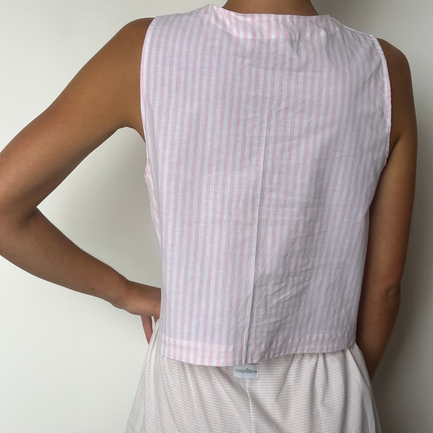 Haut Bouton Rayé Rose