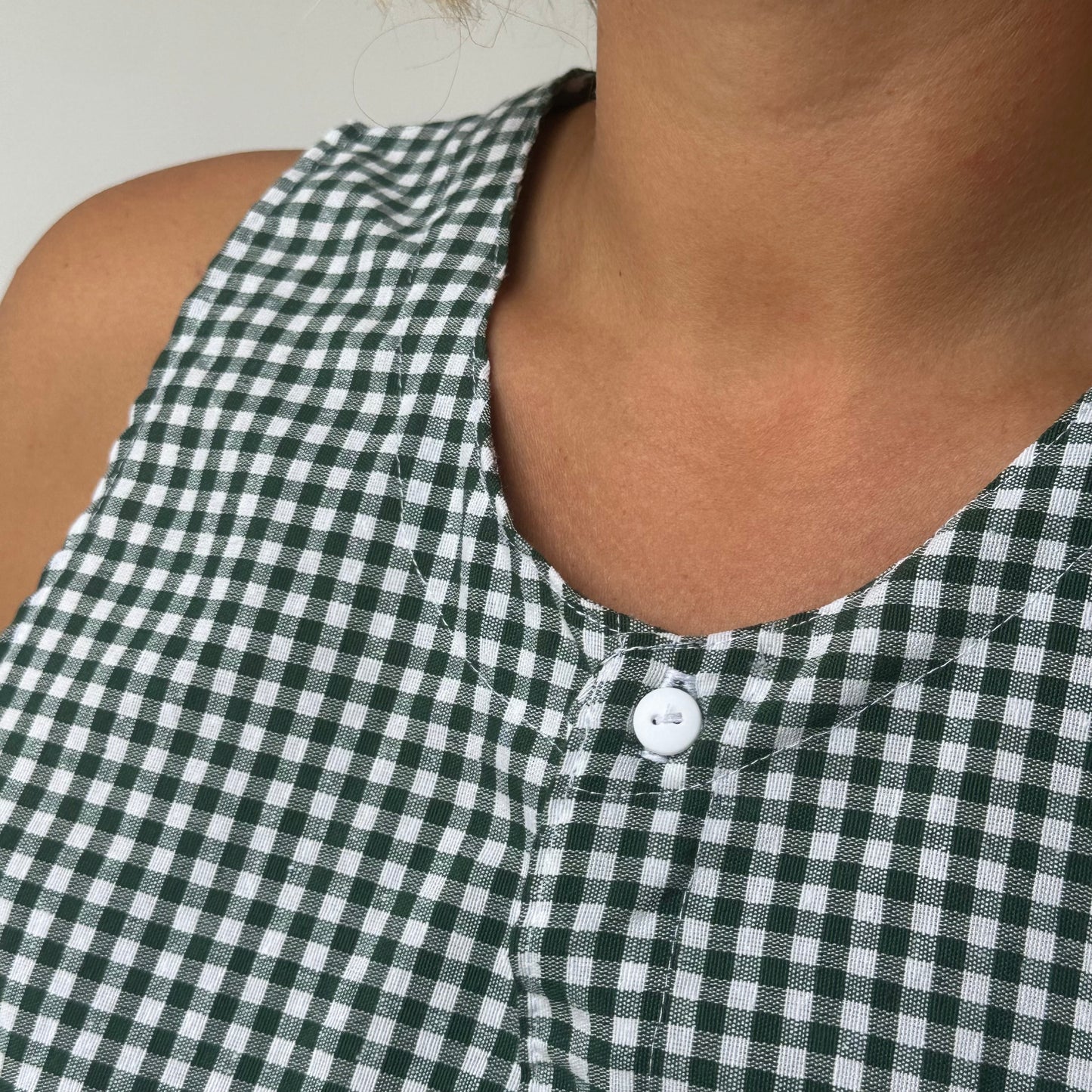 Haut Bouton Vichy Vert