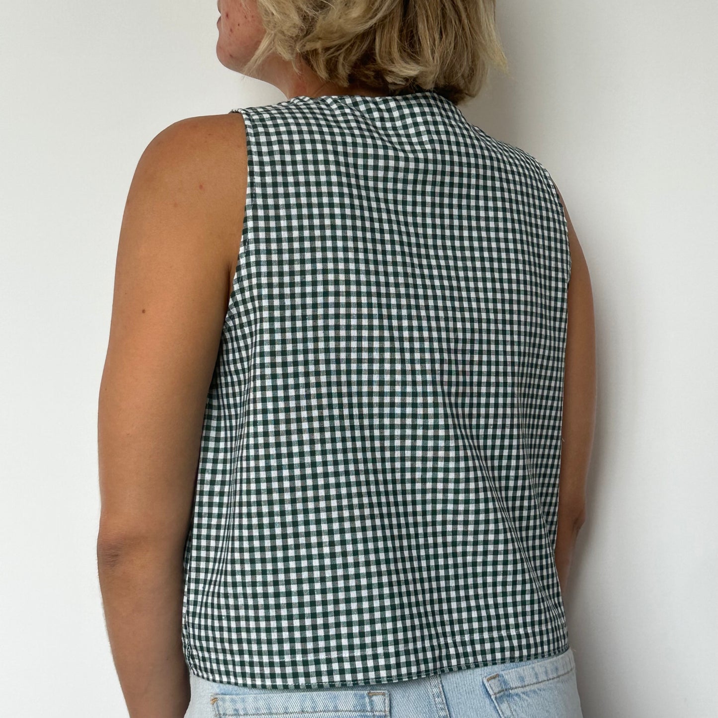 Haut Bouton Vichy Vert