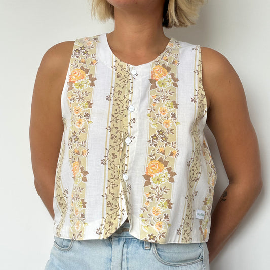 Haut Bouton Fleurs Orange