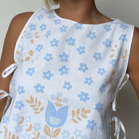 Haut Noeud Coté Fleurs Bleu