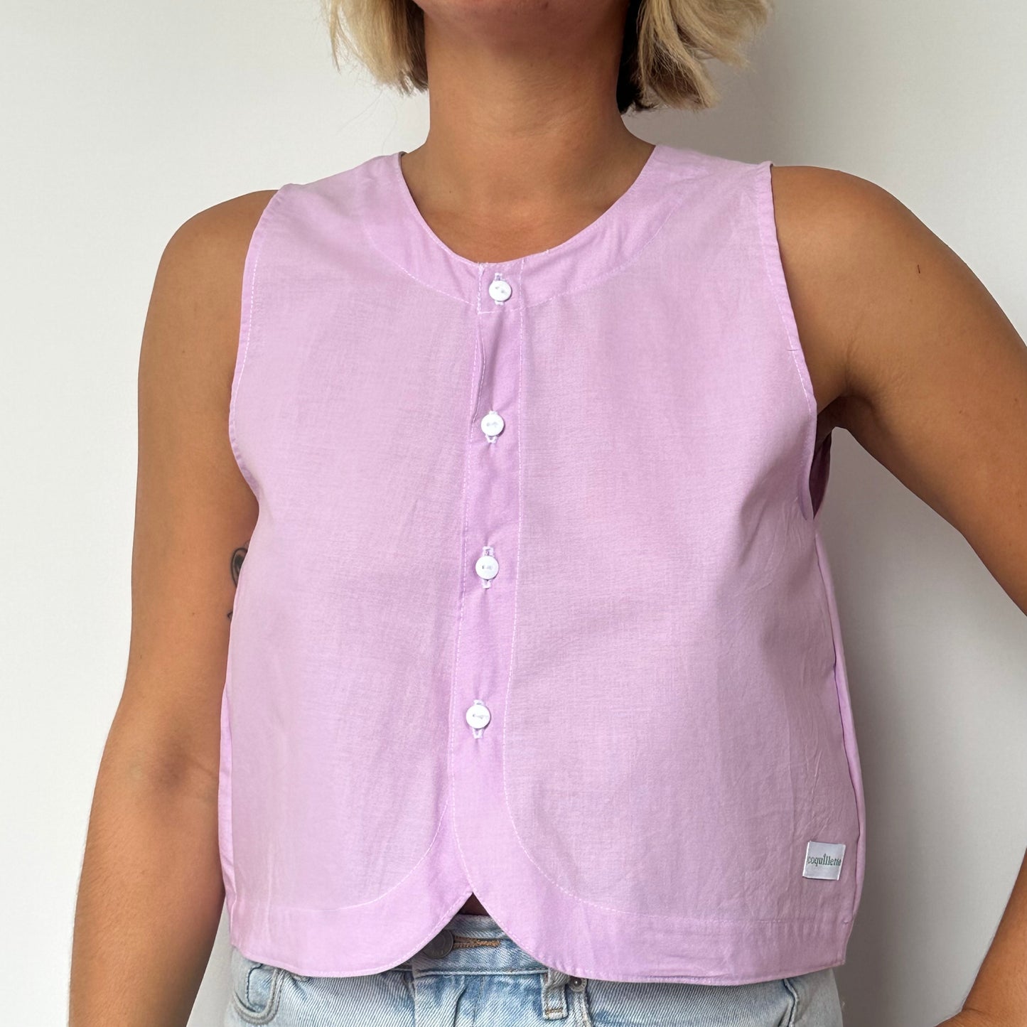 Haut Bouton Uni Mauve