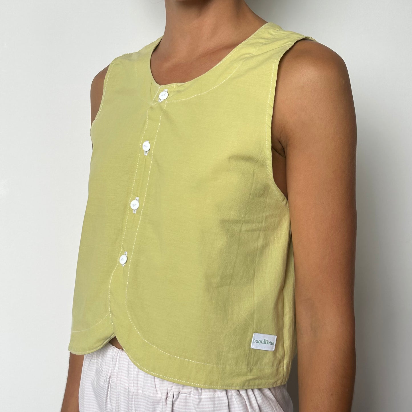 Haut Bouton Uni Vert