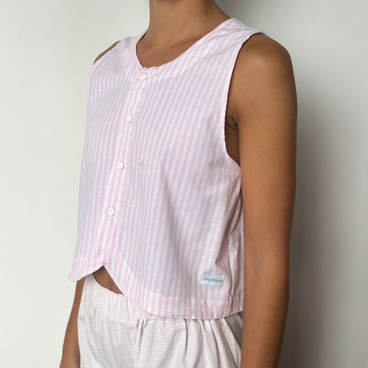 Haut Bouton Rayé Rose