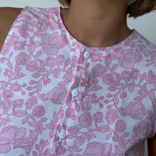 Haut Bouton Fleurs Rose