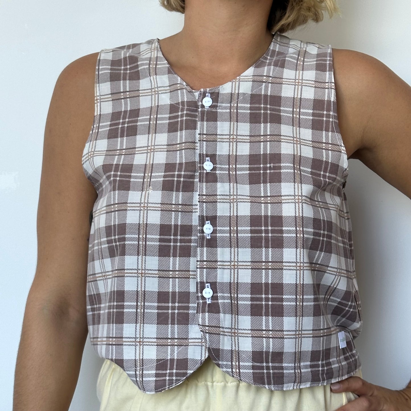 Haut Bouton Carreaux Marron