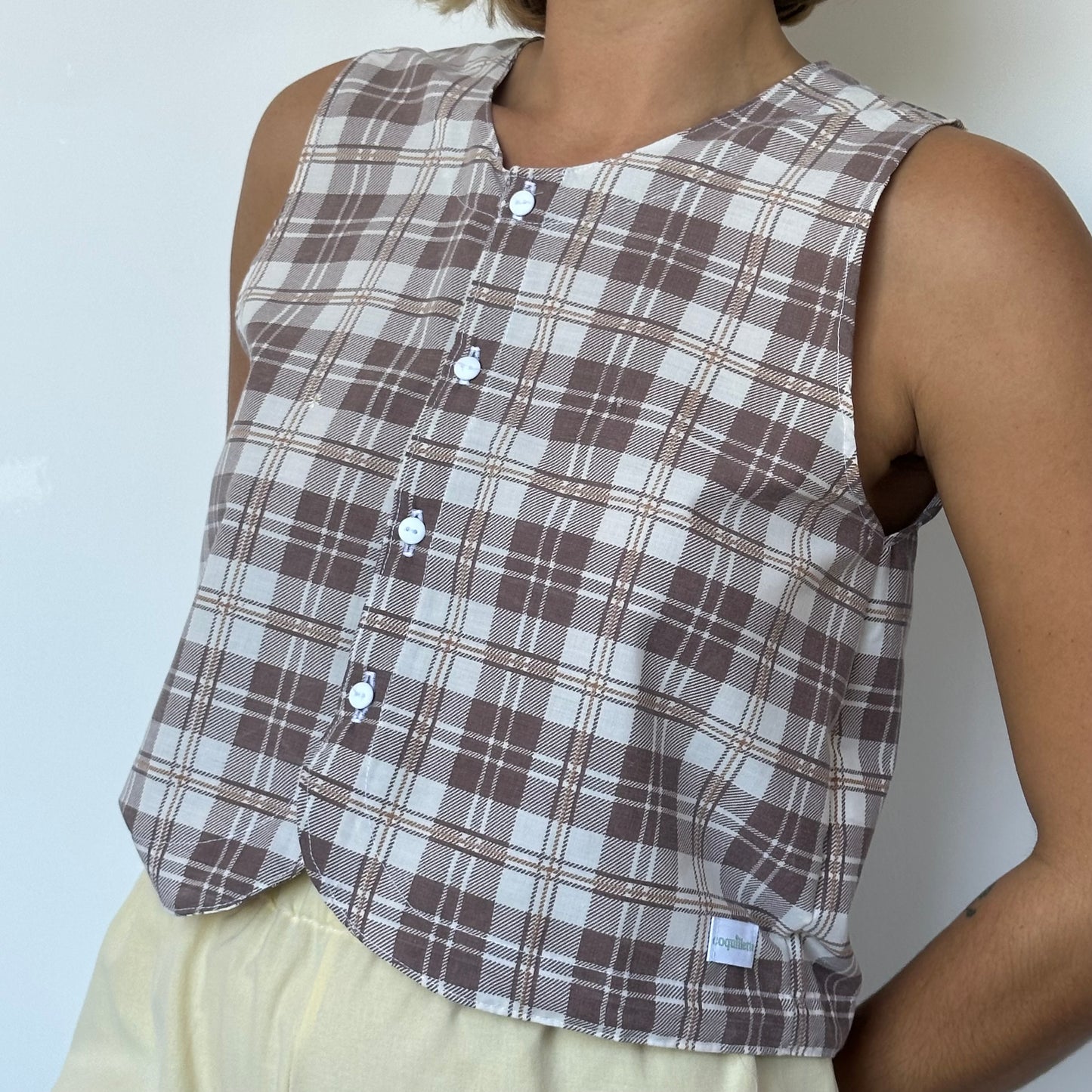 Haut Bouton Carreaux Marron
