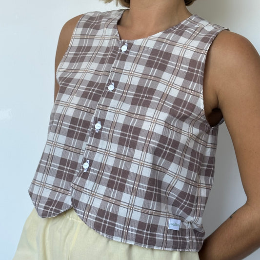 Haut Bouton Carreaux Marron