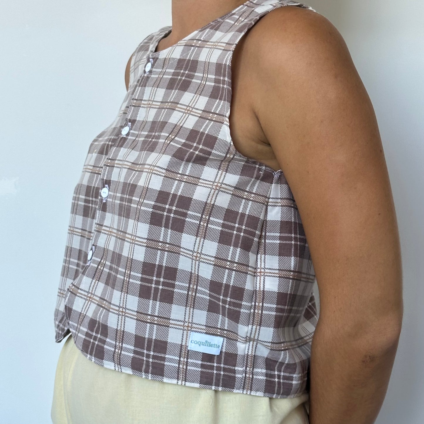 Haut Bouton Carreaux Marron