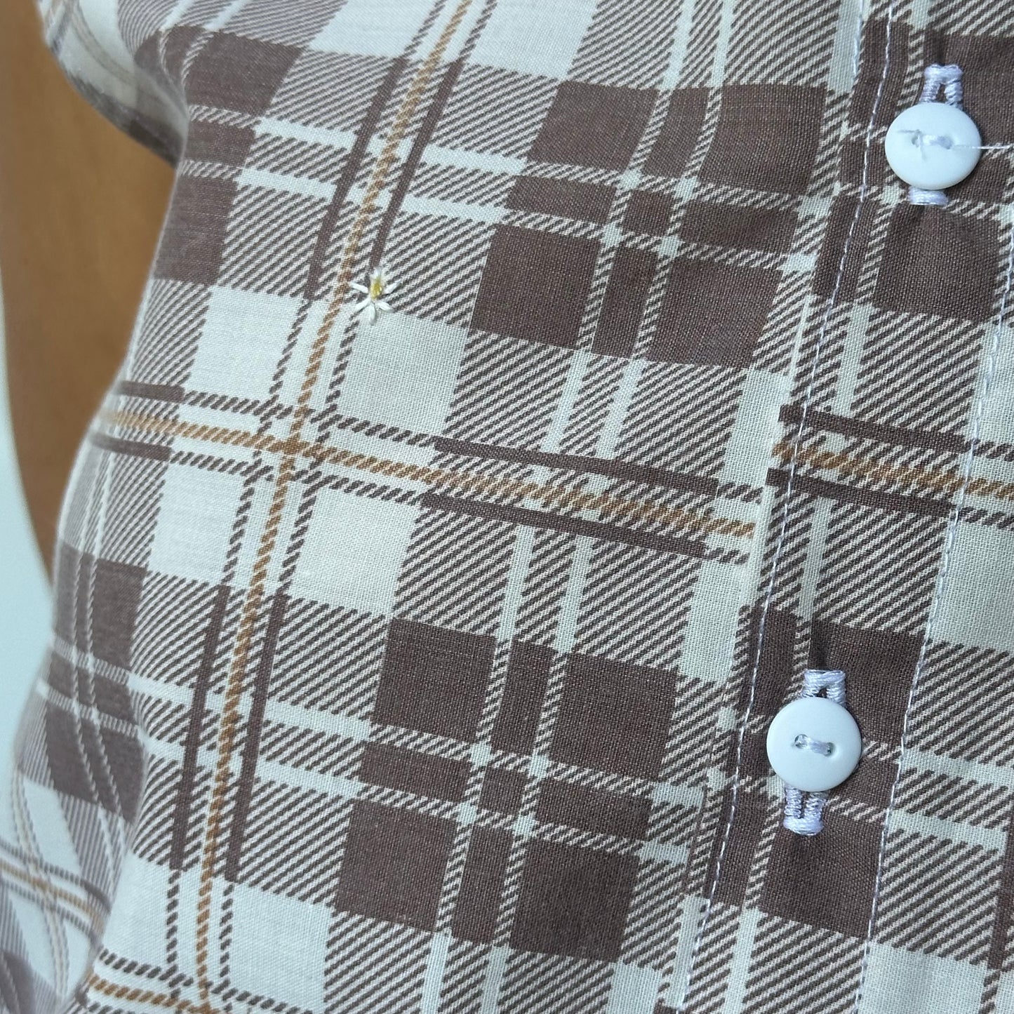 Haut Bouton Carreaux Marron