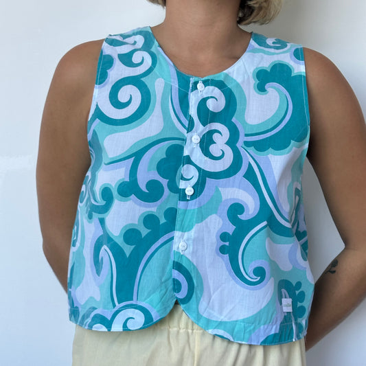 Haut Bouton Motifs Turquoise