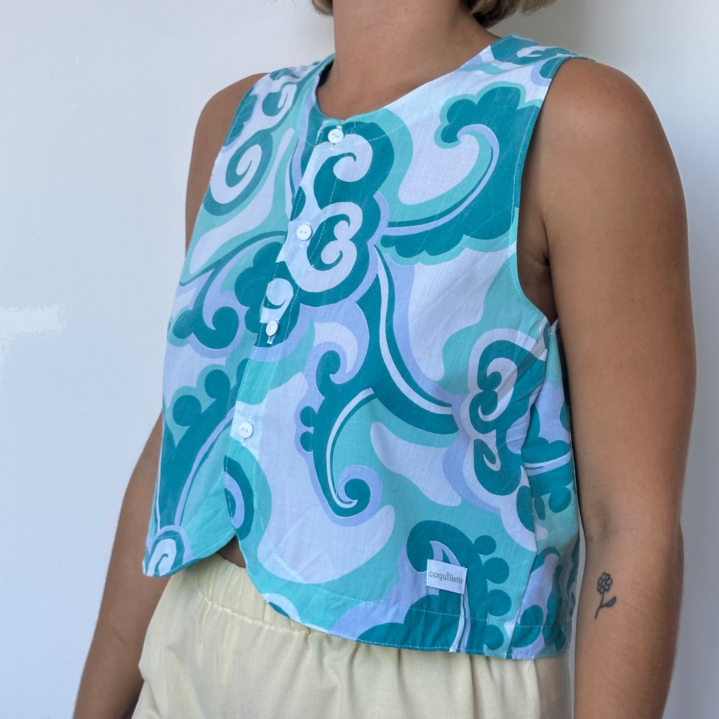 Haut Bouton Motifs Turquoise