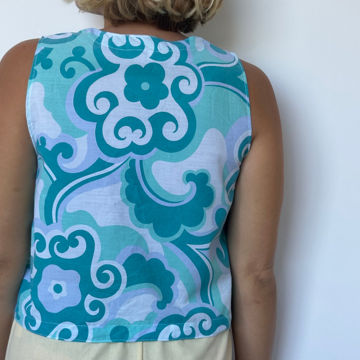 Haut Bouton Motifs Turquoise