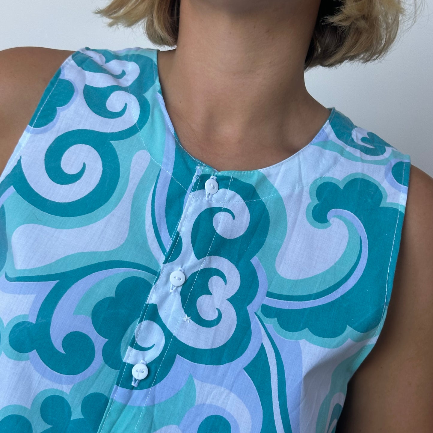 Haut Bouton Motifs Turquoise