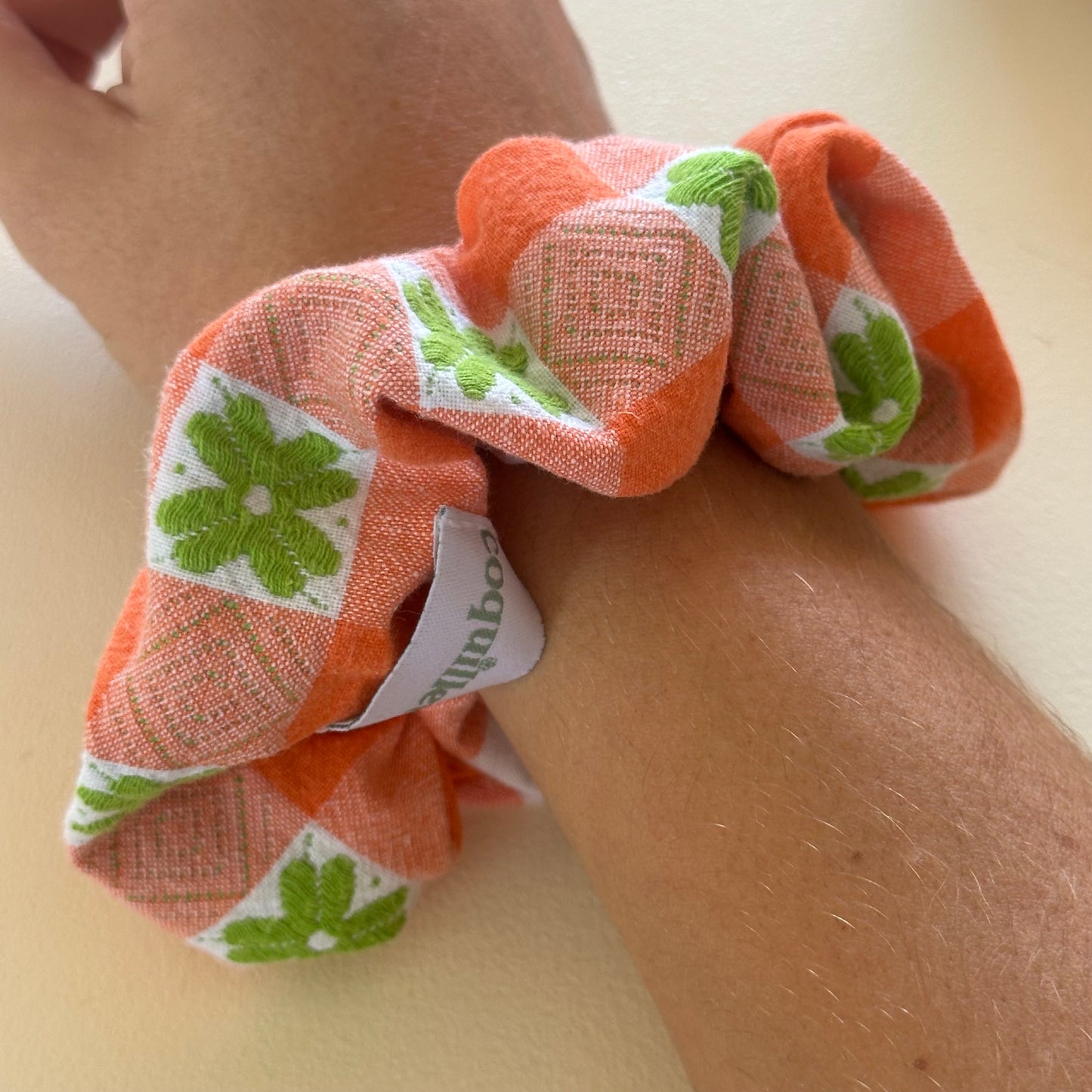 Chouchou Vichy Orange Fleurs