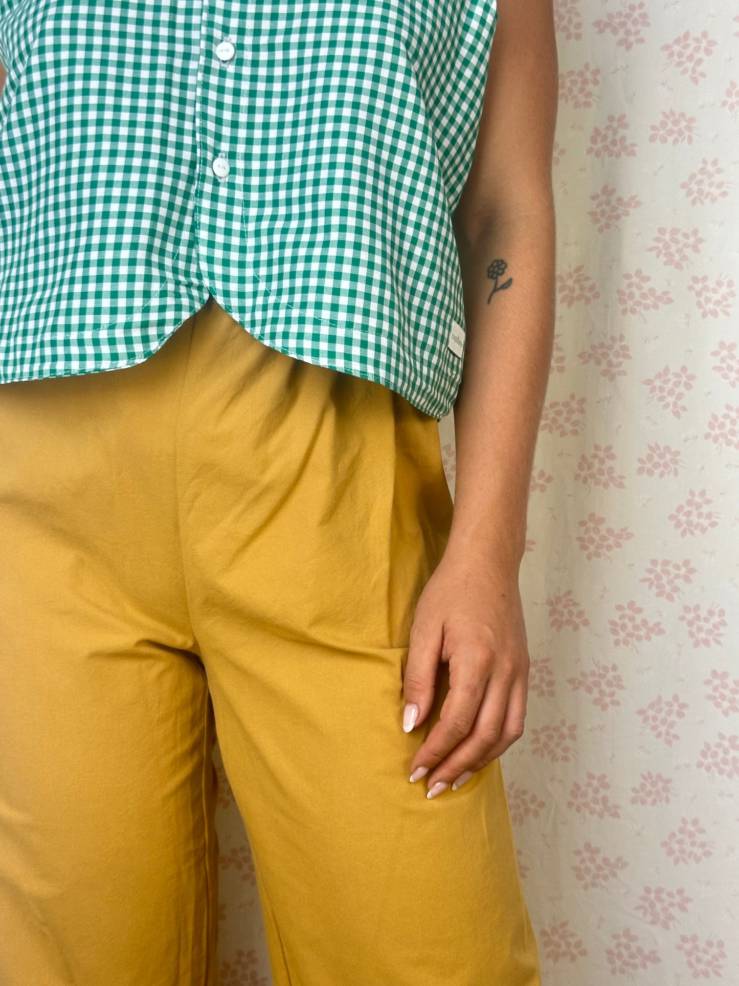 Haut Bouton Vichy Vert