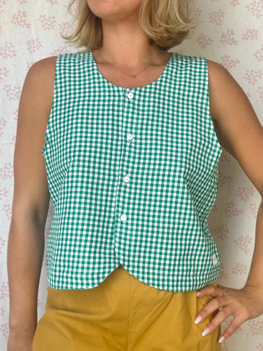 Haut Bouton Vichy Vert